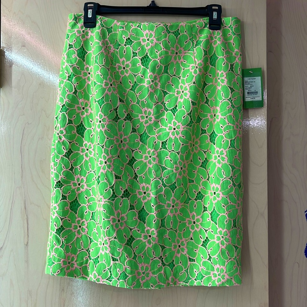 NWT Lilly Pulitzer Hyacinth Skirt Pique Lace Green Pink